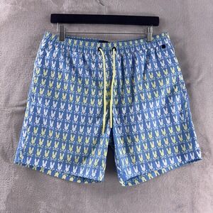 Psycho Bunny Swim Trunks Mens Size Medium Blue Yellow Graphic Logo‎ Shorts